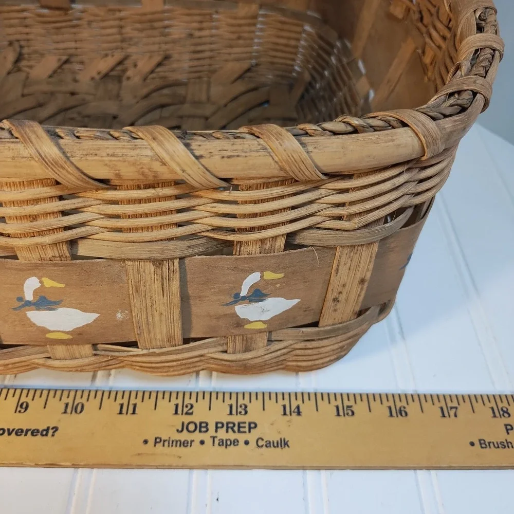 Vintage Woven Basket Goose Geese W/ Handle Large Cottage Core Rustic Farmhouse
